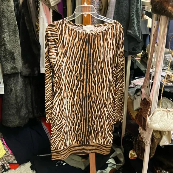 michael kors leopard dress long sleeve New Michael Kors Leopard Print Long Sleeve Dress, Size: XS
